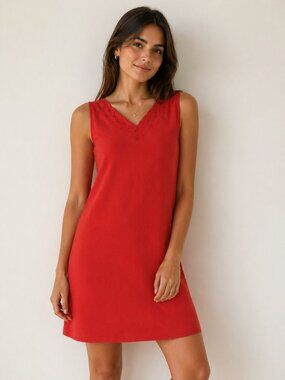 Everly Women's Red Orange Sleeveless Shift Dress Scalloped Eyelet Detail, S